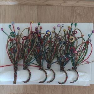 Beaded Holiday Set of Six Napkins Rings Vintage